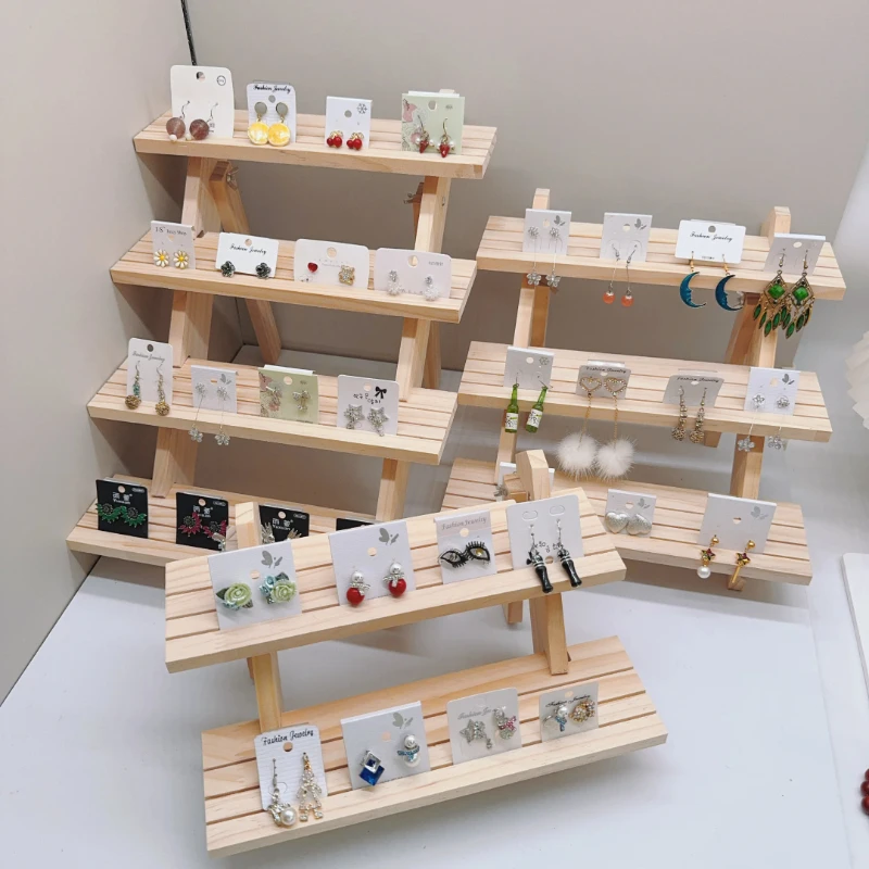 Wooden Jewelry Earring Display Stand, Ear Stud Holder, Cupcake Makeup Mini Figure Organizer, Showcase Rack, Shelf Riser, 3 Tier
