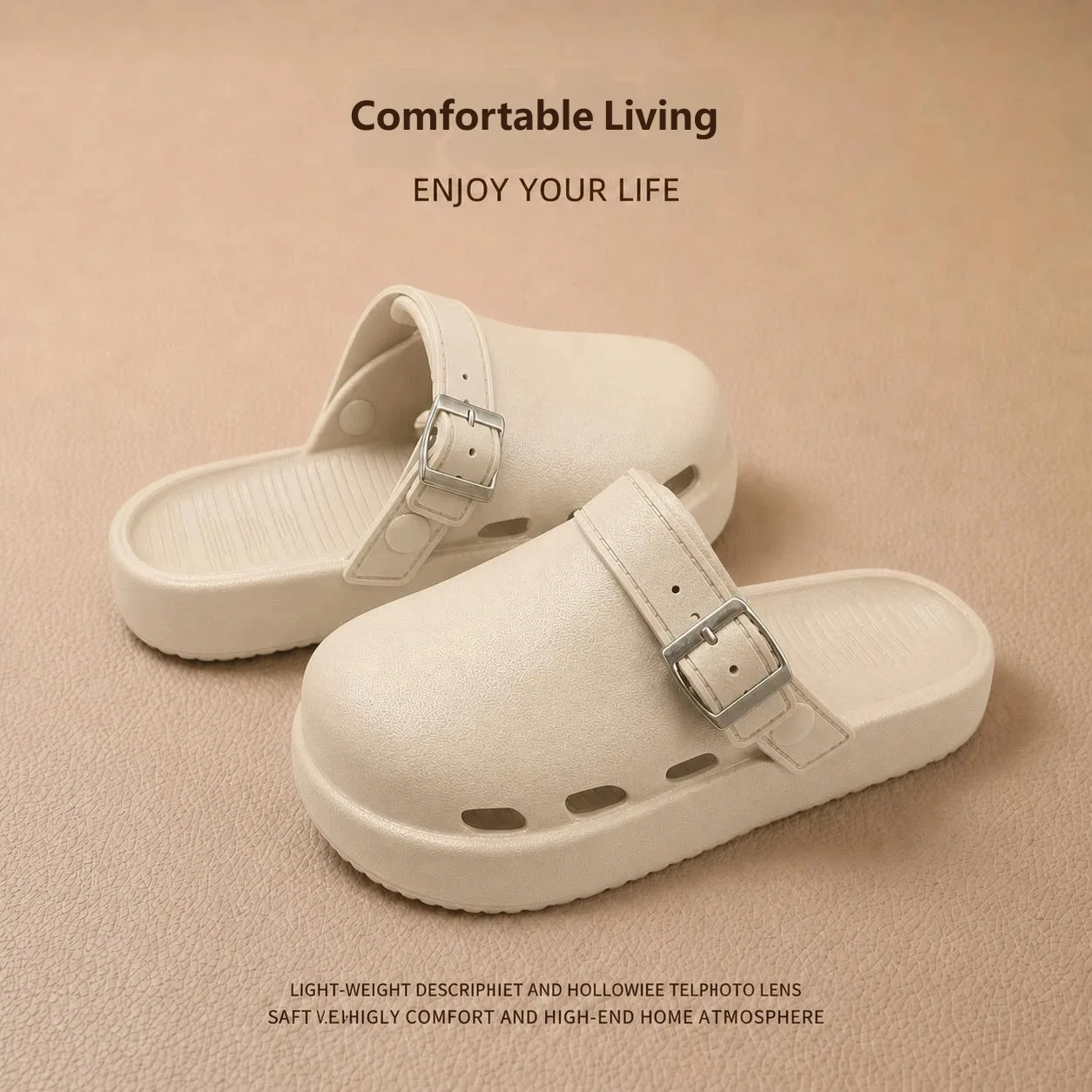 Neue atmungsaktive EVA-Clogs für Damen, klobige Plateau-Sandalen mit Hohldesign, verstellbarer Schnalle, weich und bequem, für drinnen und draußen geeignet.