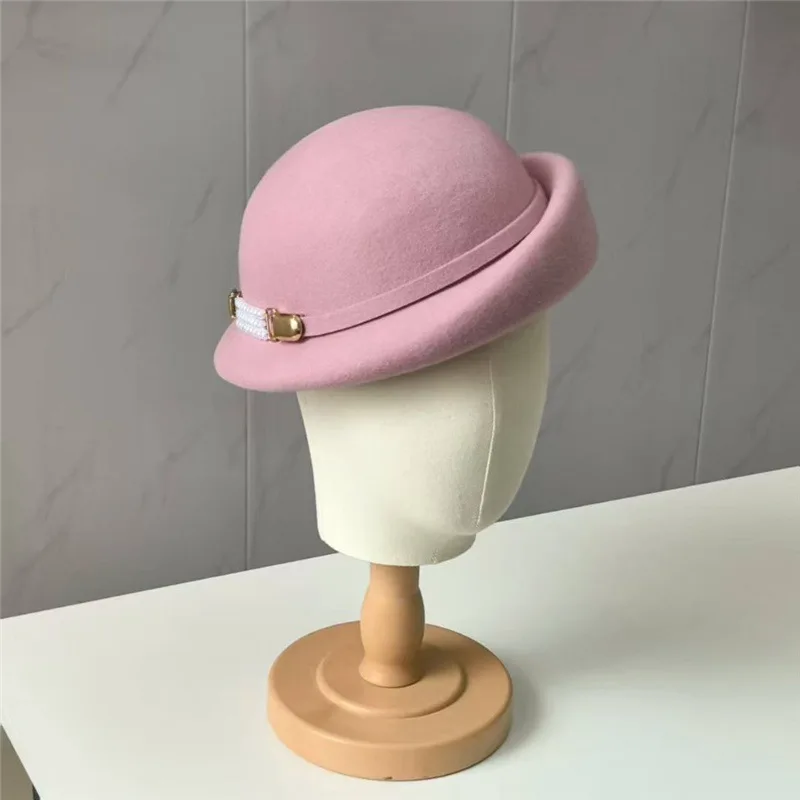 مصمم فاخر فيدوراس قبعة أنيقة الصوف الخالص الوردي العاج الأزرق قبعة الرسام كوكتيل حفلة قبعة تدفئة الصوف السميك الشتاء فيدوراس #1