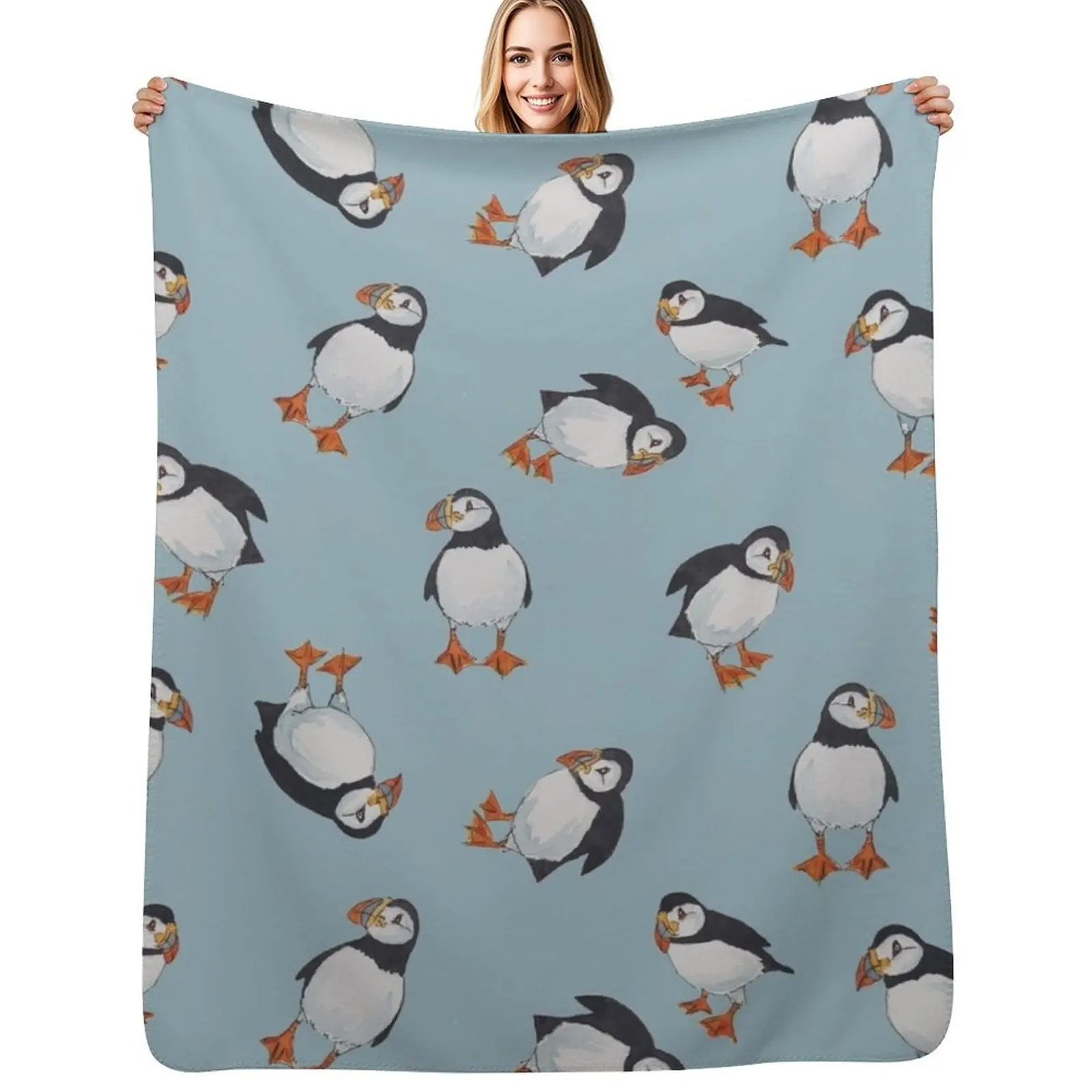 Perfectly Perfect Puffins! Throw Blanket Multi Purpose Soft Warm Blanket for Home Travel