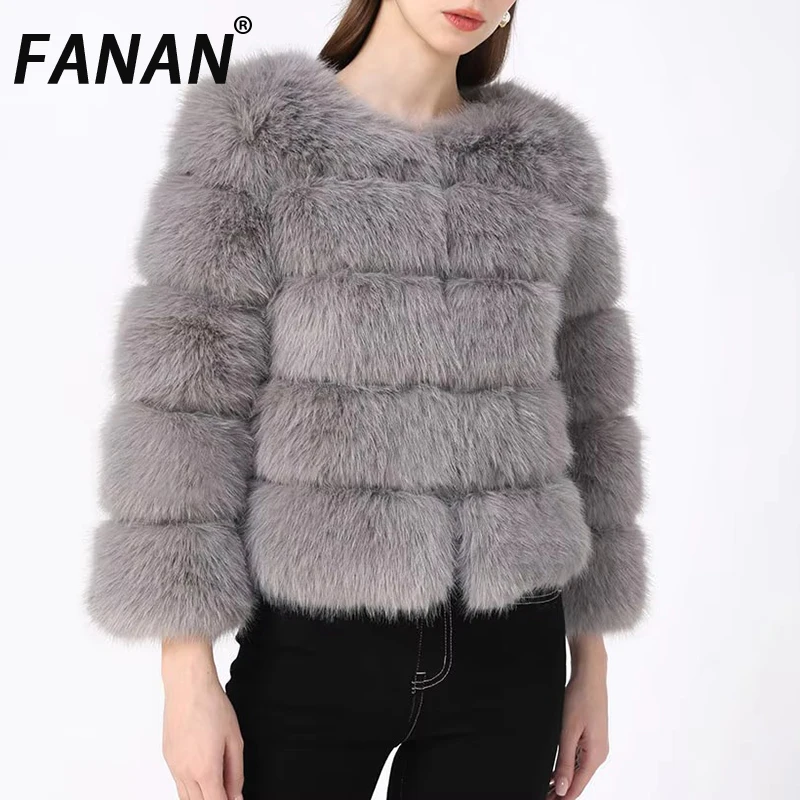 

FANAN Mink Coat Winter Black White Faux Fur Coat Women Elegant Fluffy Faux Fur Jacket Top Short Fur Coats Women Clothing