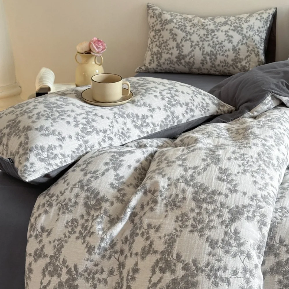 100% Cotton Jacquard 4 Piece Bed Set Summer Breathable Fitted Sheet Pillowcases