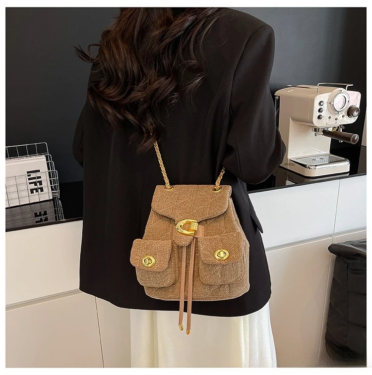 

Plaid Thick Denim Women's Bag | Large Capacity, Versatile Oblique Span Bag Convertible Into Chain Splicing Backpack