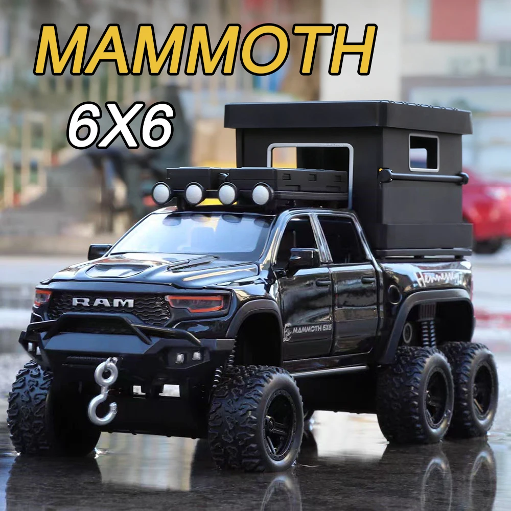 1:32 Dodge RAM Mammoet 6x6 Speelgoedauto's Legering Diecast Modellen met Licht Geluid Trek Miniatuur Voertuigen Tafeldecoratie Model