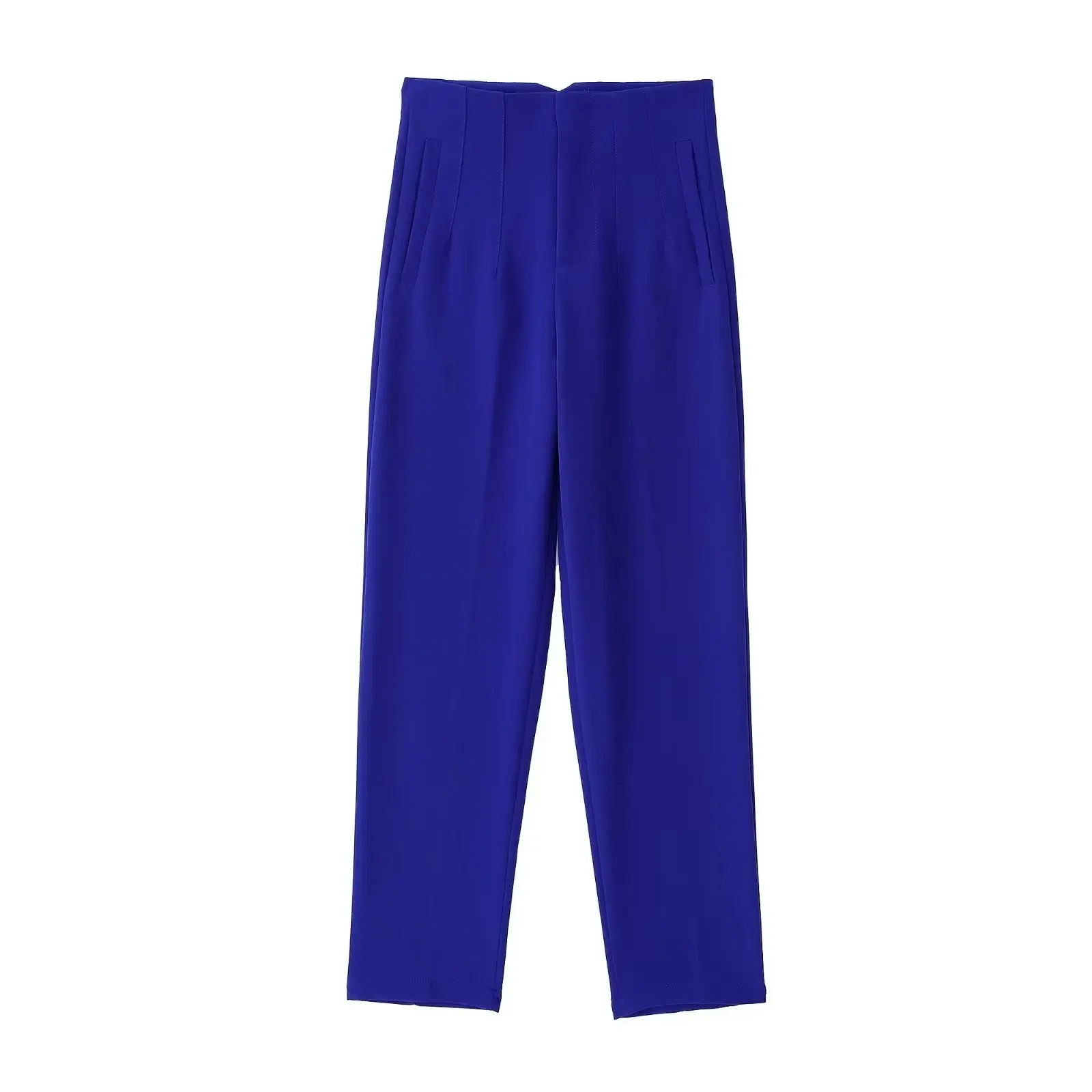 Straight Leg Pants High Waist Full Length Vintage Trousers for Women - Dark Blue