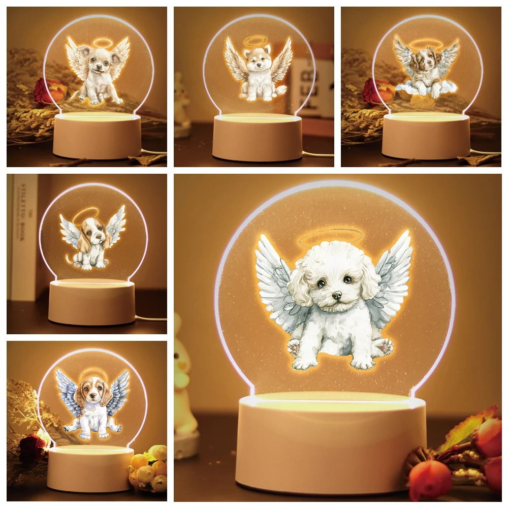 Dog Angel 3D Led Night Lamp Usb For Home Room Decoration Nightlight 3D Led Optical Illusion Table Lamp