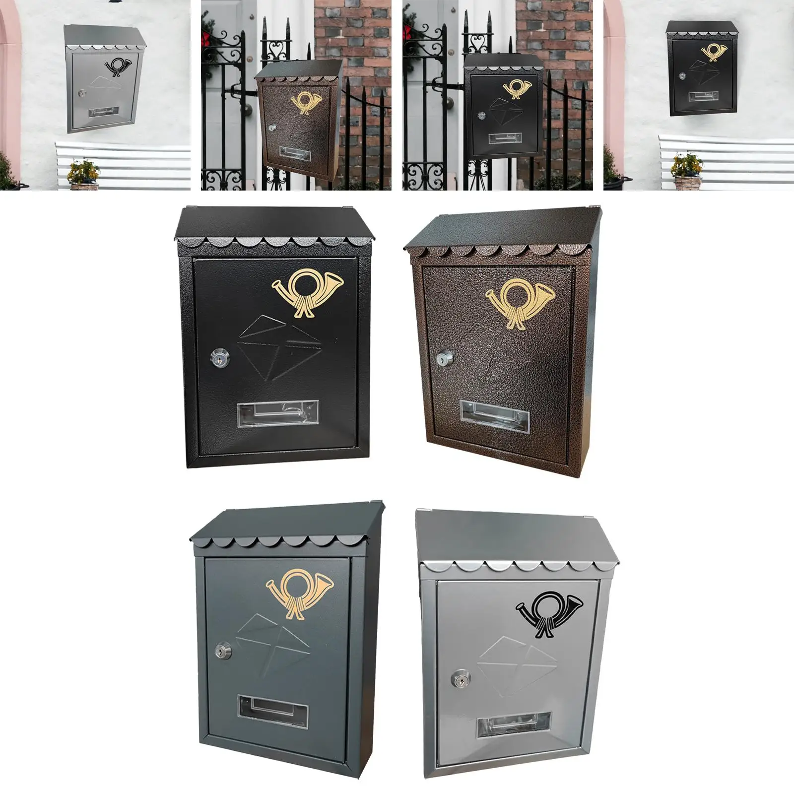

Wall Mount Mailbox Iron Lockable Office Porch Decorative Outdoor Decorations Letter Magazines Post Box Mailboxes Letterbox