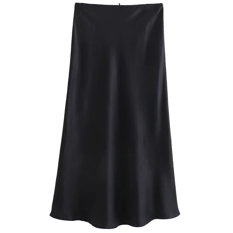 HXAO Damska satynowa spódnica midi Moda Damskie długie spódnice z wysoką talią Lato 2024 Nowość w spódnicy Luksusowa elegancka damska spódnica na wszystkie mecze