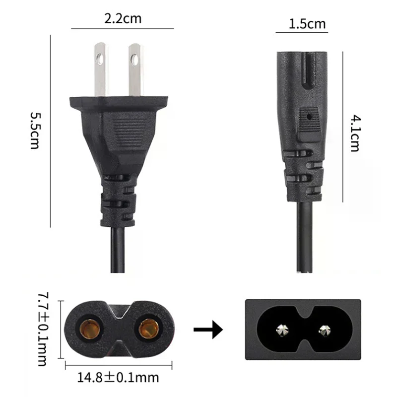 

1 шт., кабель питания европейского стандарта, 2-контактный IEC320 C7, удлинитель питания США для зарядного устройства для ноутбука, принтера, радиодинамика