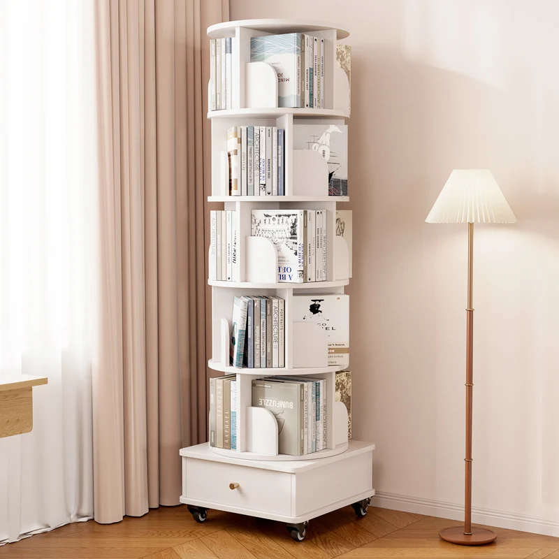 Rotating bookshelf with 360 degree wheels, movable living room, floor to floor multi story storage cabinet for household