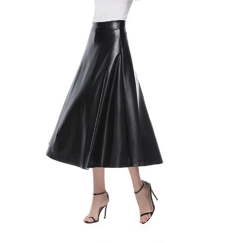 Spring Fashion Temperament High Waist Skirt Long Pendulum Leather Skirt Women