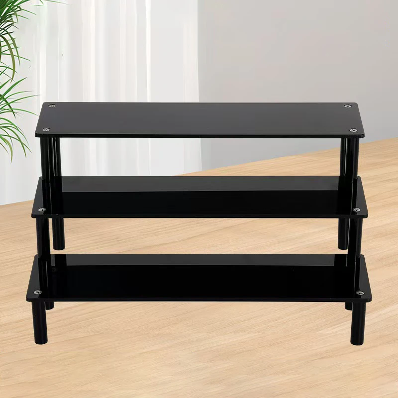 

Full Black Acrylic Display Stand for Blind Box Toys, 2-5 Layer Assembly Storage Shelf for Cupcakes, Perfume, Desk Organizer Rack