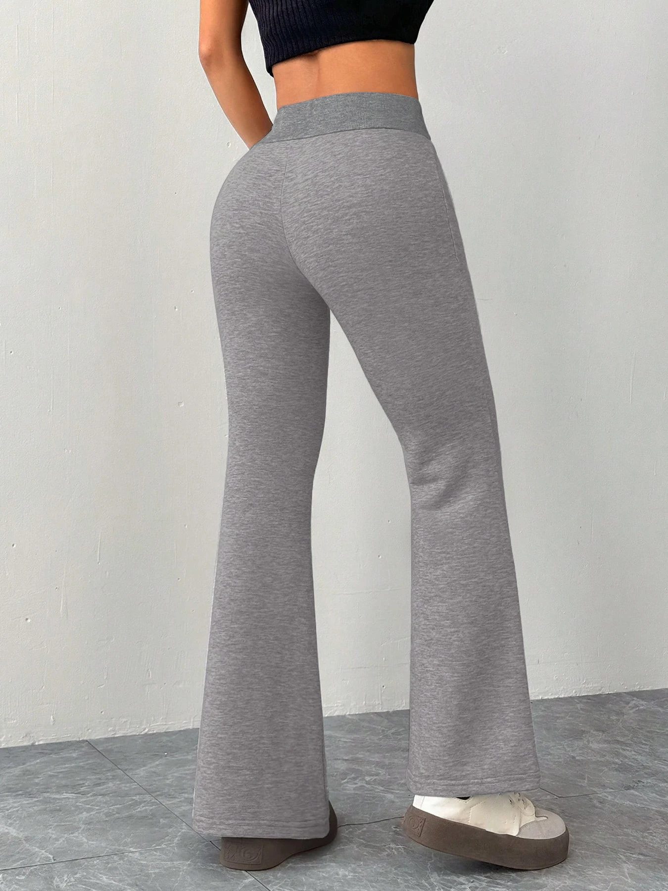 AODEBIAO Grey Pants Women Summer Sexy Slim Basic Solid Lace-up High Waist Flare Pants Women Fashion Casual New Trousers Female