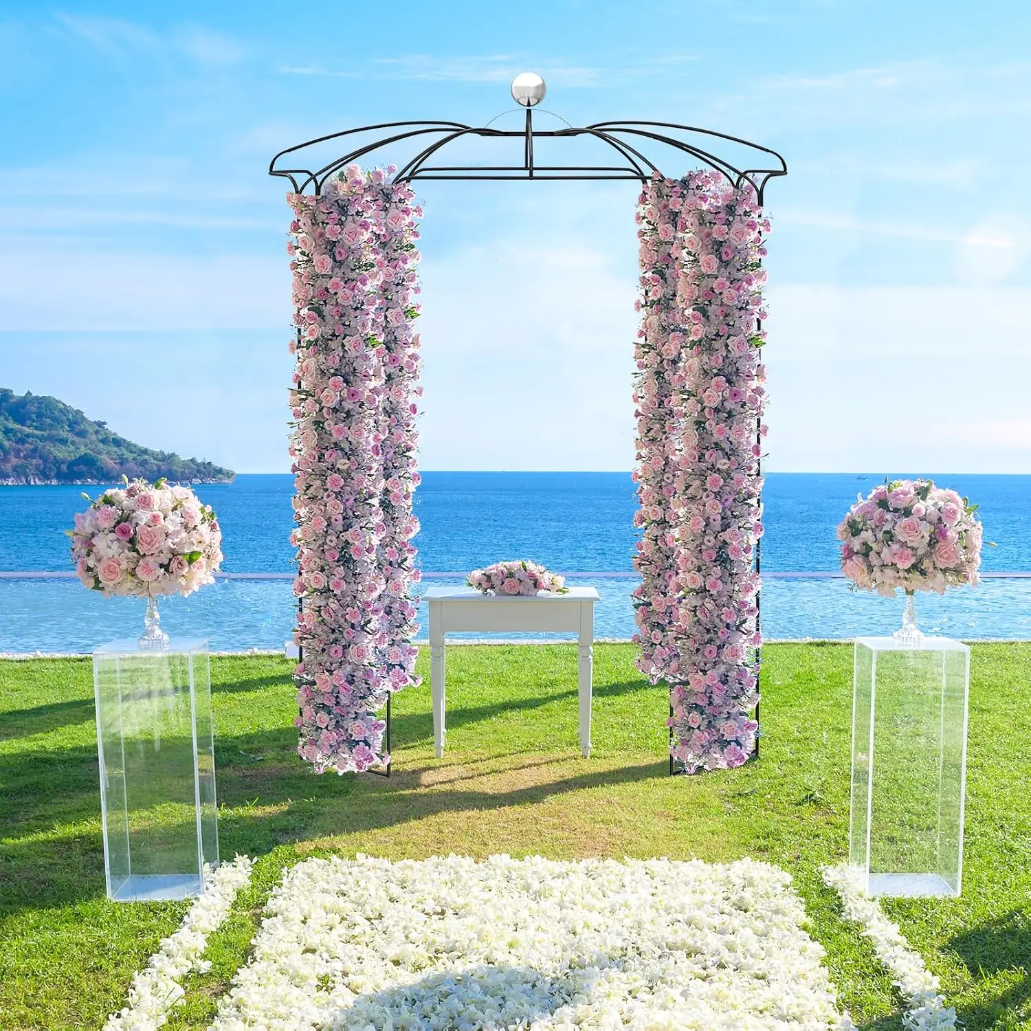 Birdcage-Shaped Outdoor Gazebo, 9.4 ft H x 6.8 ft W Metal Pergola Pavilion Arbor for Climbing Plants, French-Style Garden Arch Trellis with 8 Ground Stakes, Black Wedding Party Decoration Arch