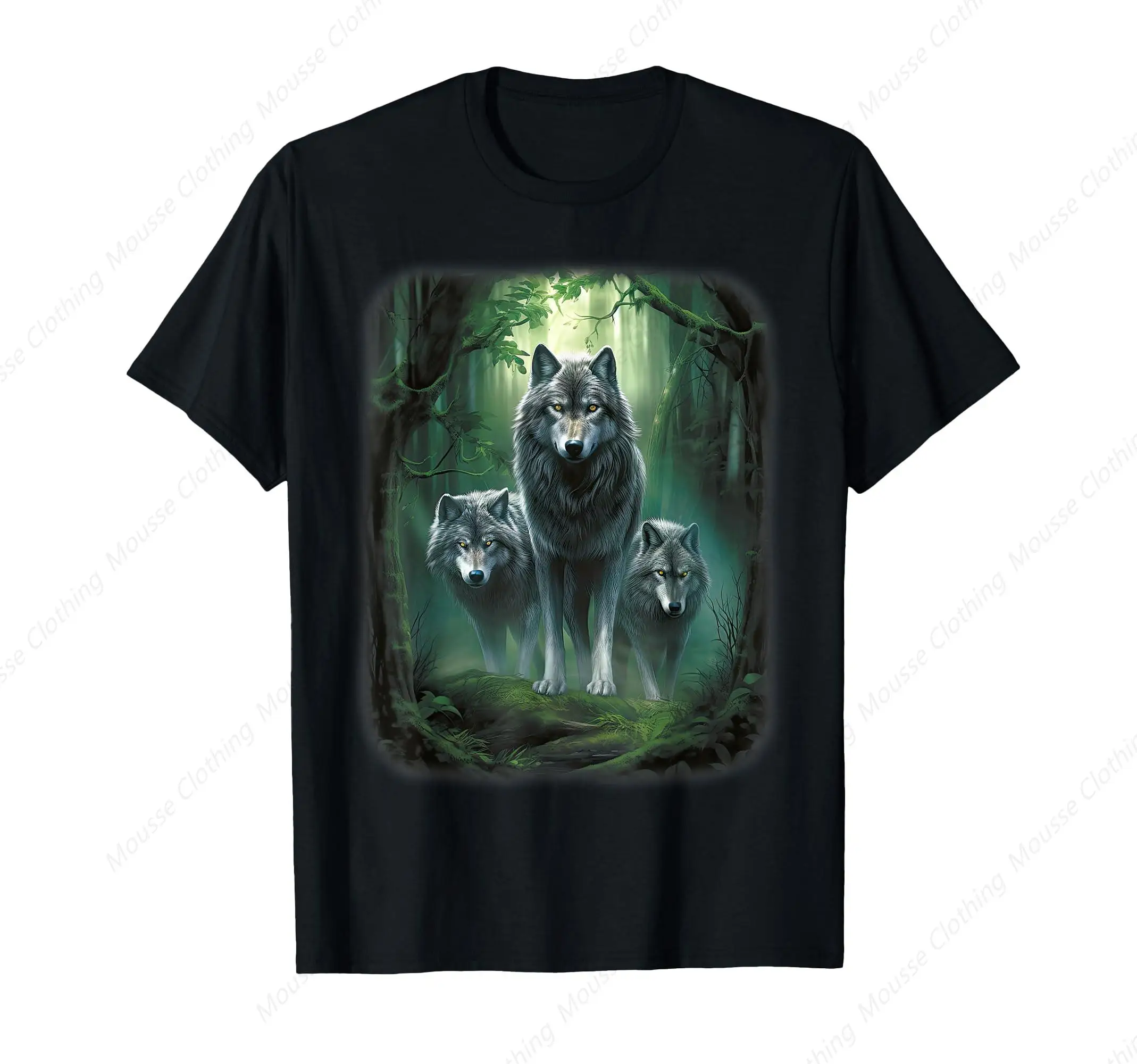 Wolf Wolves in Forest by Night Moon Fantasy Art Wildlife T-Shirt