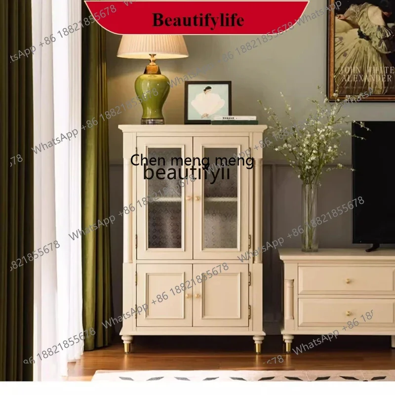 

G153 French retro all solid wood TV side cabinet decorative cabinet light luxury living room against the wall