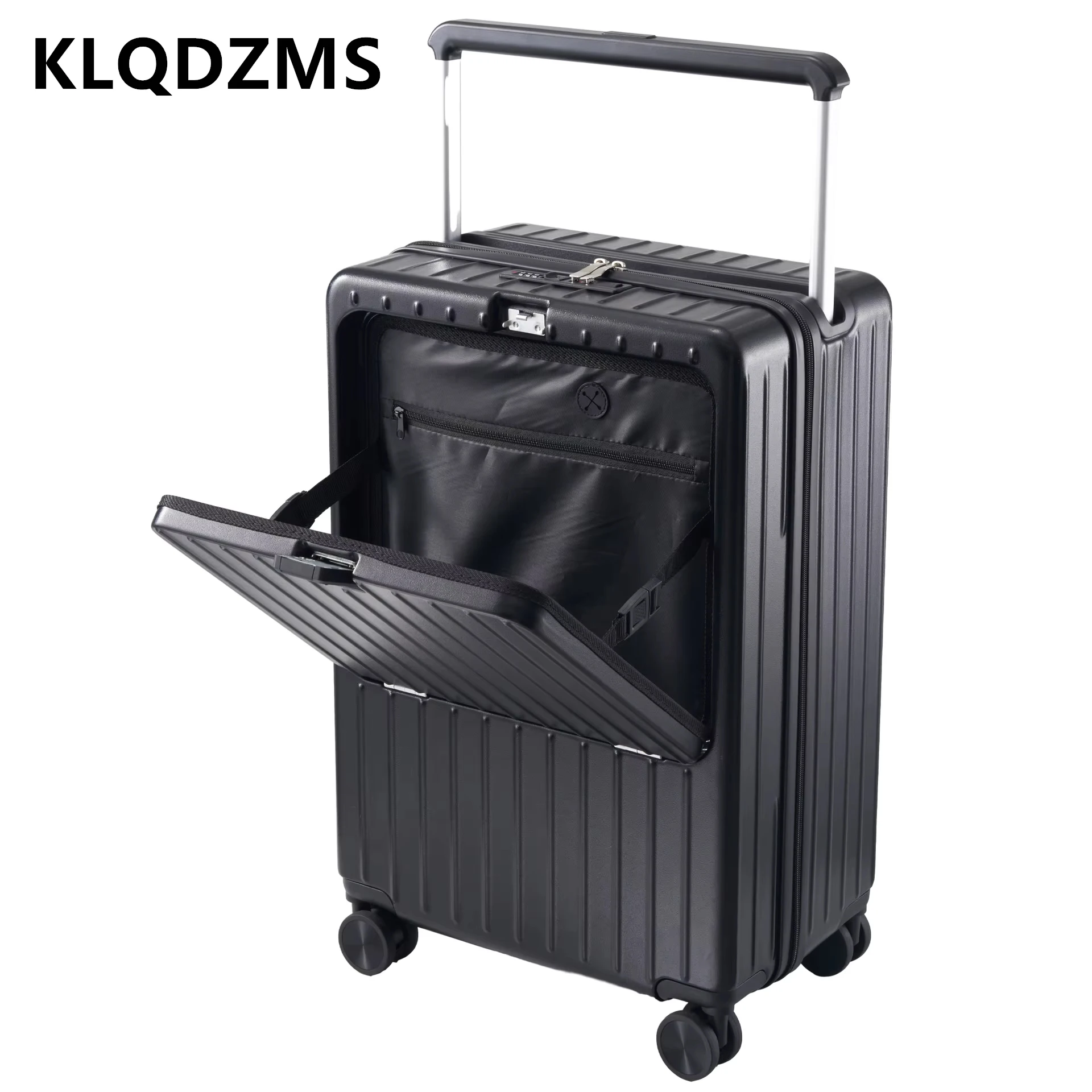 KLQDZMS High Quality Luggage Front Opening Laptop Boarding Case USB Charging Trolley Case 20"22"24"26"28 Inch Rolling Suitcase