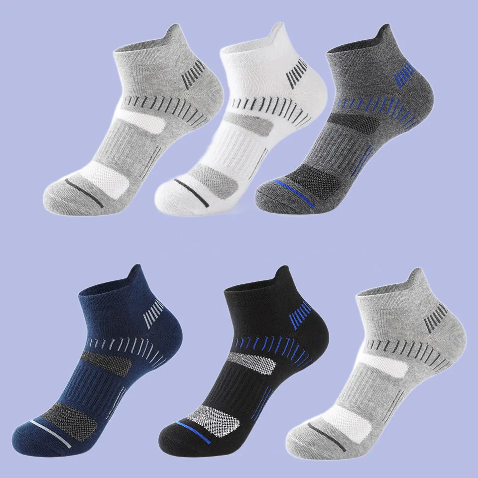 Calcetines tobilleros con soporte acolchado para hombre, medias deportivas transpirables, cómodas, de cintura baja, a la moda, 6 pares