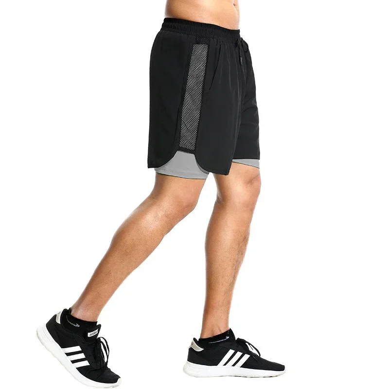 Men\'s Casual Shorts 2 in 1 Running Shorts Quick Drying Sport Shorts Gyms Fitness Bodybuilding Workout Built-in Pockets Short Men