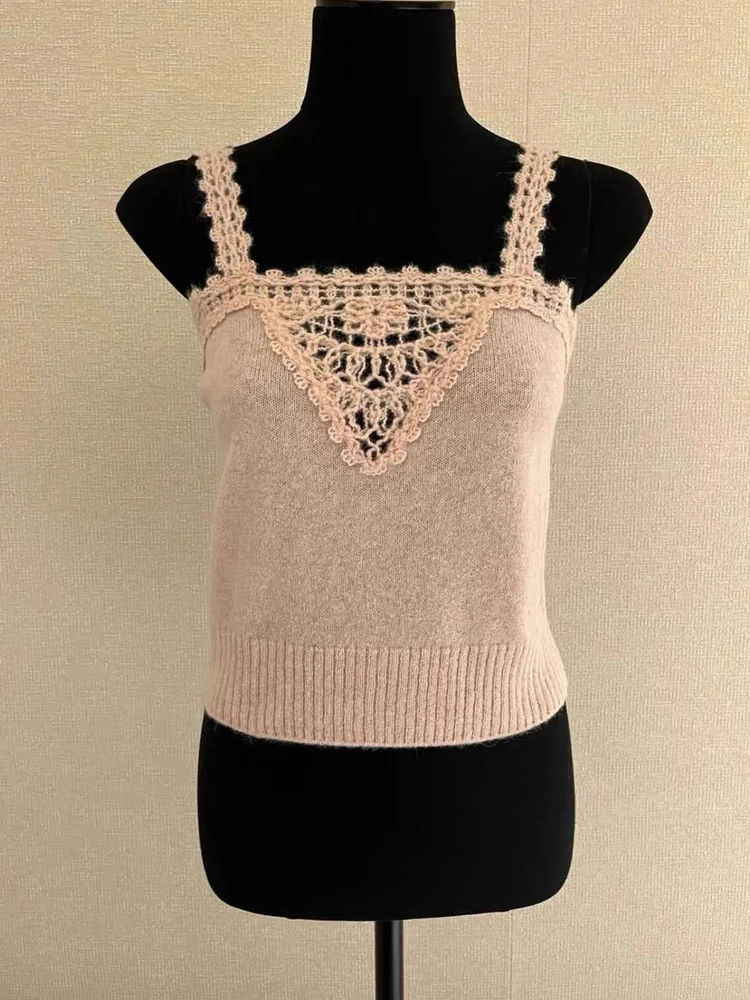 

Pink Knitted Wool Hollow out Vest Top Women's Summer Fashion Small Fragrance Style by Jennie25 New Arrival JIN ZHI NИ