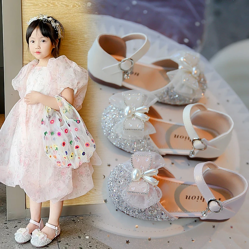 Girls Sandals Summer New Silver Shiny Children's Crystal Shoes 2-12 Years Old Pink Bright Diamond Fashion Kid Baby Sandals Shoes