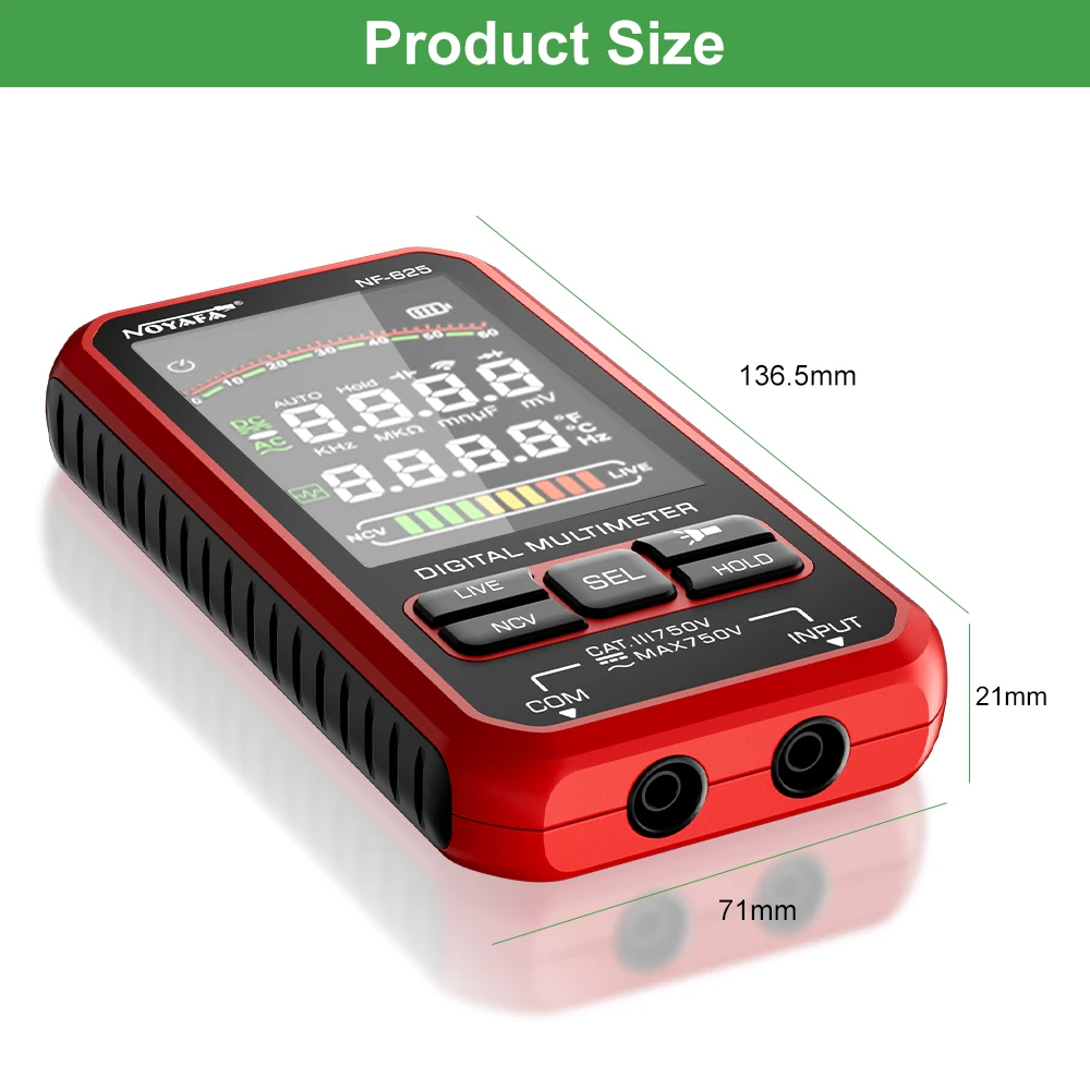NOYAFA NF‑625 Rechargeable Auto‑Ranging Digital Multimeter DC AC Voltage Resistance Capacitance Frequency Temp Tester NCV Live‑W