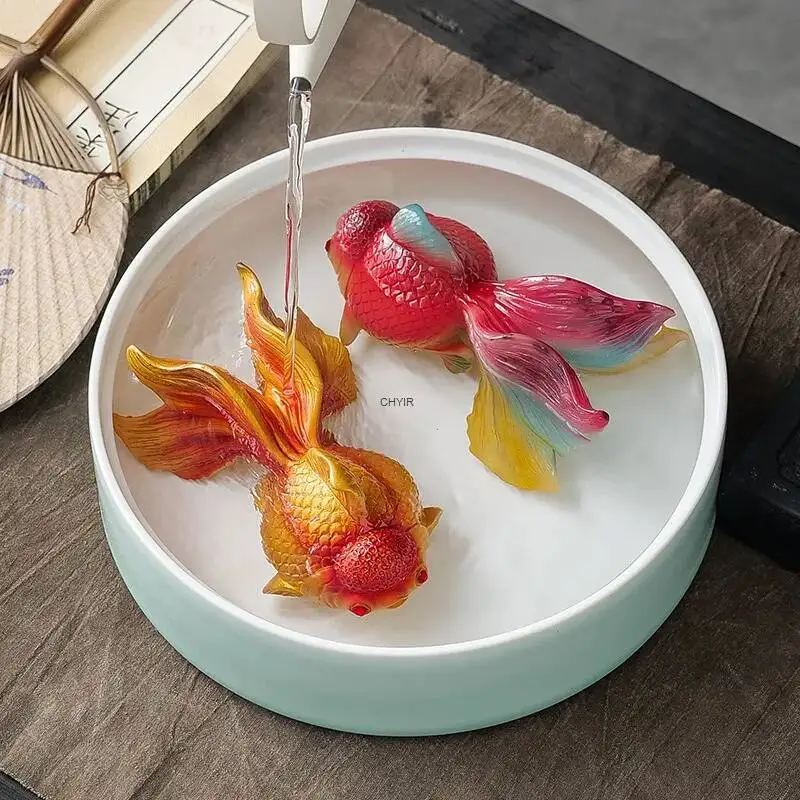 Resin Color-Changing Lucky Goldfish Tea Pet Tea Plaything Tea Companion Tea Table Tea Tray Decoration Чаепитие