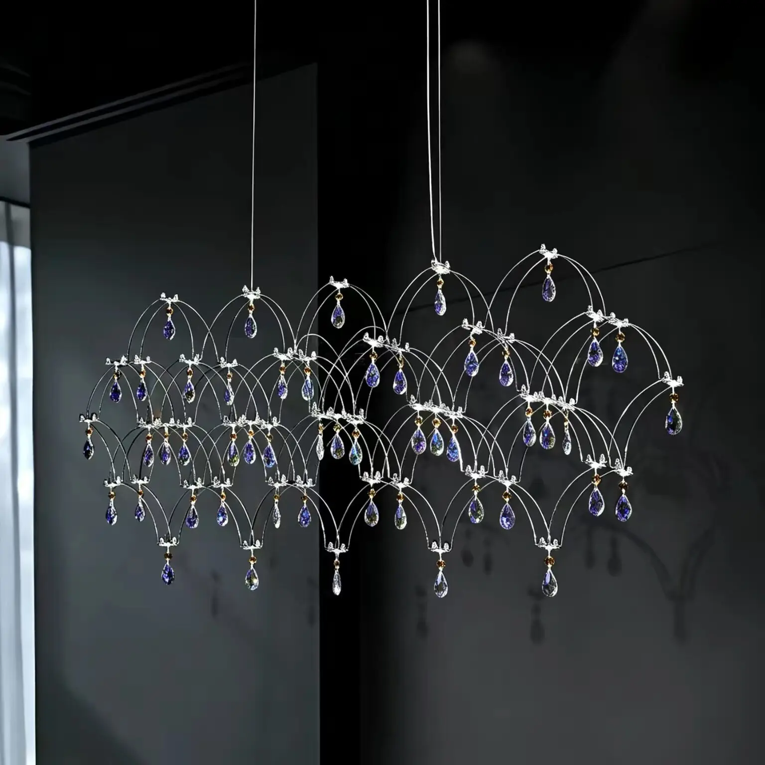 Restaurant Strip Chandelier Postmodern Light Luxury Lobby Front Desk Lamp Designer Minimalist Bar Dining Table Crystal LED Lamp
