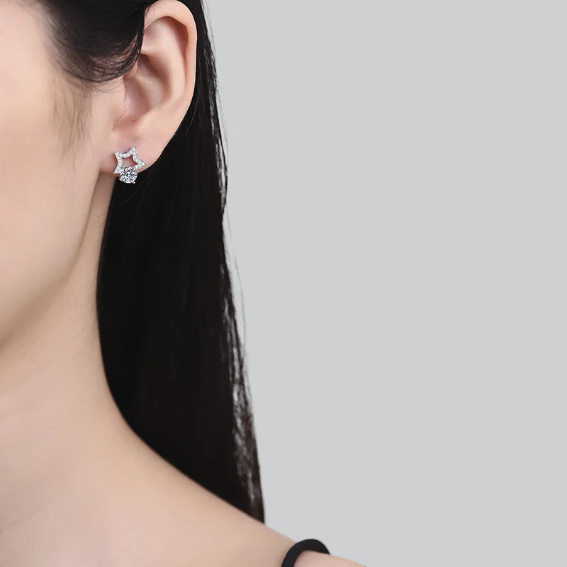 Apaison D Color 0.5 ct Moissanite Stud Earrings For Women Fine Jewelry 100% 925 Sterling Silver Ear Studs Ladies Gift Wholesale