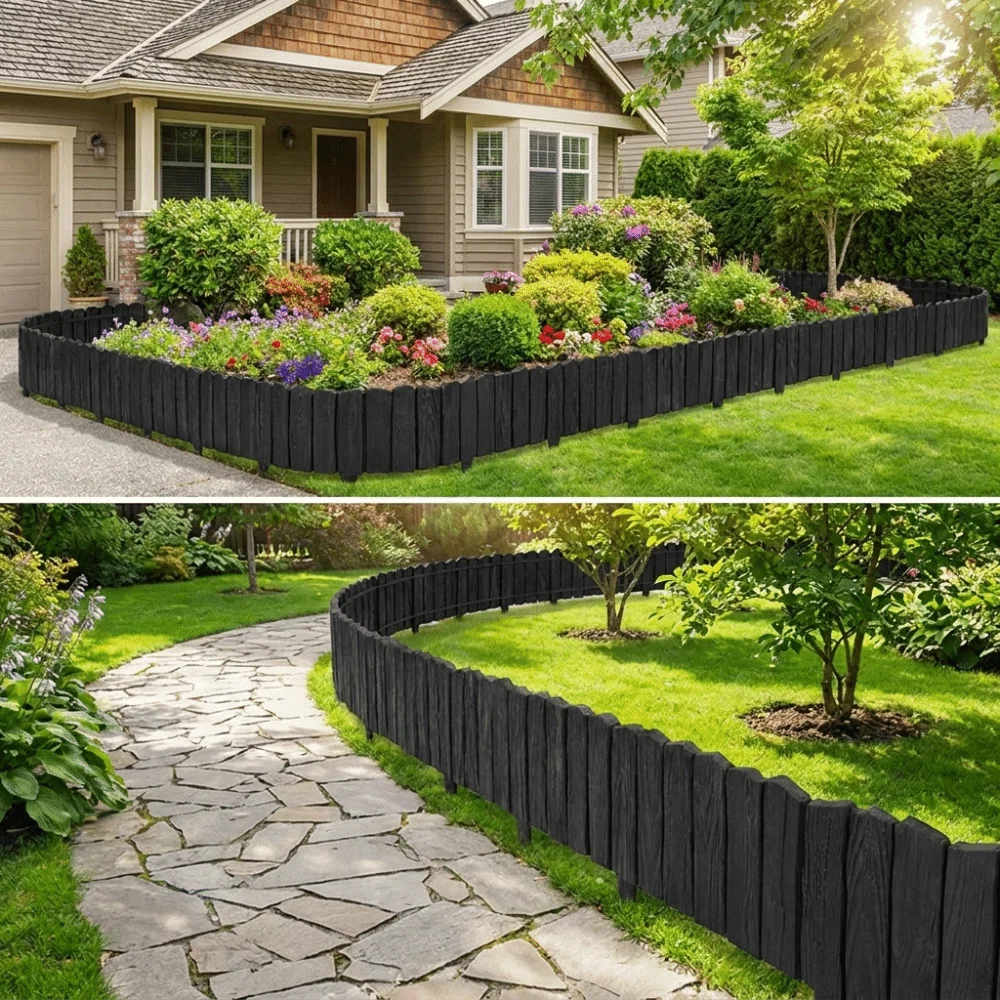3pcs Plastic Material Garden Edging Border Imitation Stone Texture Weather-Resistant Landscape Barrier Lightweight
