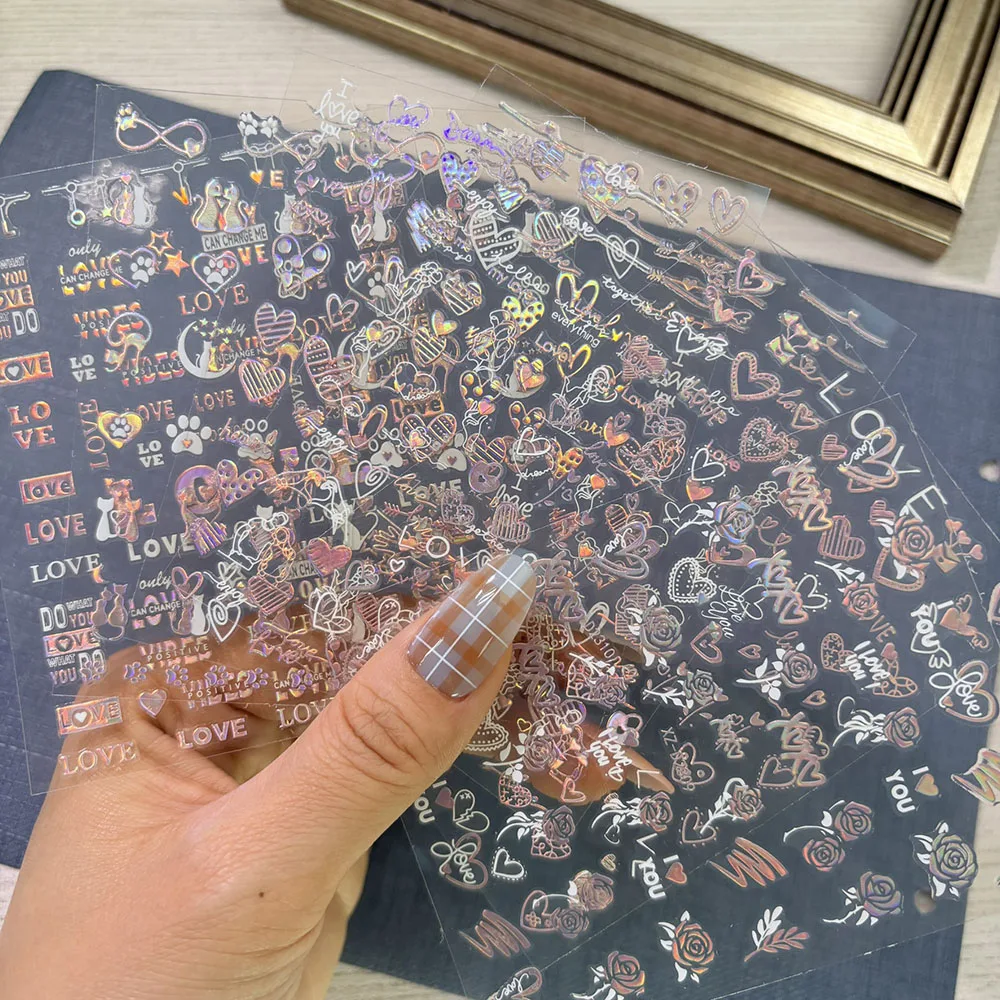 12개입 3D LOVE 레터 네일 스티커 발렌타인데이 하트 별 네일 아트 스티커 데칼 섹시한 키스 입술 매니큐어 장식 데칼
