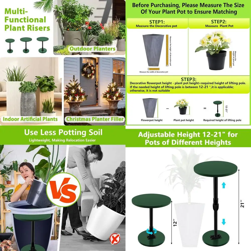 

2 упаковки подставок для растений или внутренних горшков с регулируемой высотой, вставки для горшков 12–21 дюйма, большие горшки, подставки для горшков или высокая квадратная круглая лента
