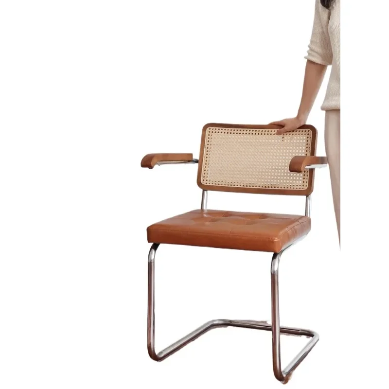 

Armchair Oil wax leather vine handmade birch study desk chair