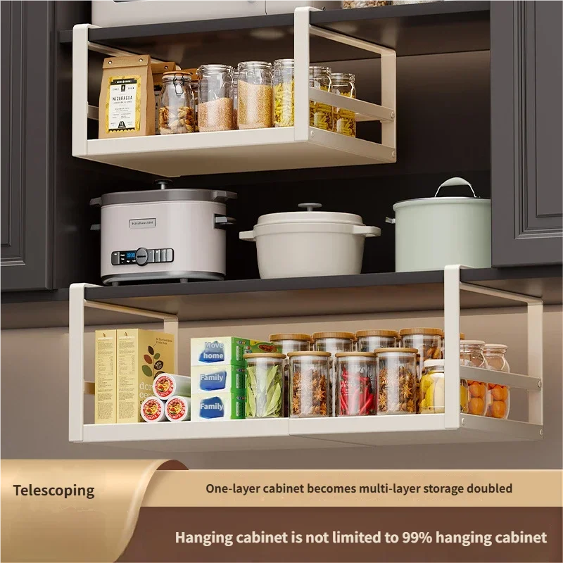 Adjustable Under Cabinet Shelf Under Shelf Basket Organizer Kitchen Hanging Holder Storage Expandable Storage Rack for Pantry