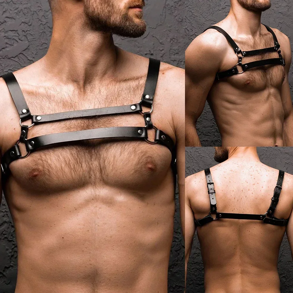 เซ็กซี่ Mens Gothic หนัง Body Harness สายรัดไหล่ชุดชั้นใน Clubwear เครื่องแต่งกาย Hollow Tie Solid กีฬาฟิตเนส