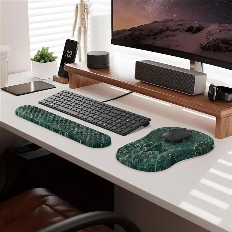 3 PCS Ergonomic Mouse Pad With Wrist Rest And Keyboard Pad Set, Computer Mouse Pads For Home Desk With Coaster-AEF7