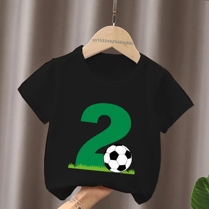 Happy Birthday Football Print Number Bow Cute Kids T shirt 1 2 3 4 5 6 7 8 9 Years Soccer Baby Boys Funny T-Shirts Girls Clothes