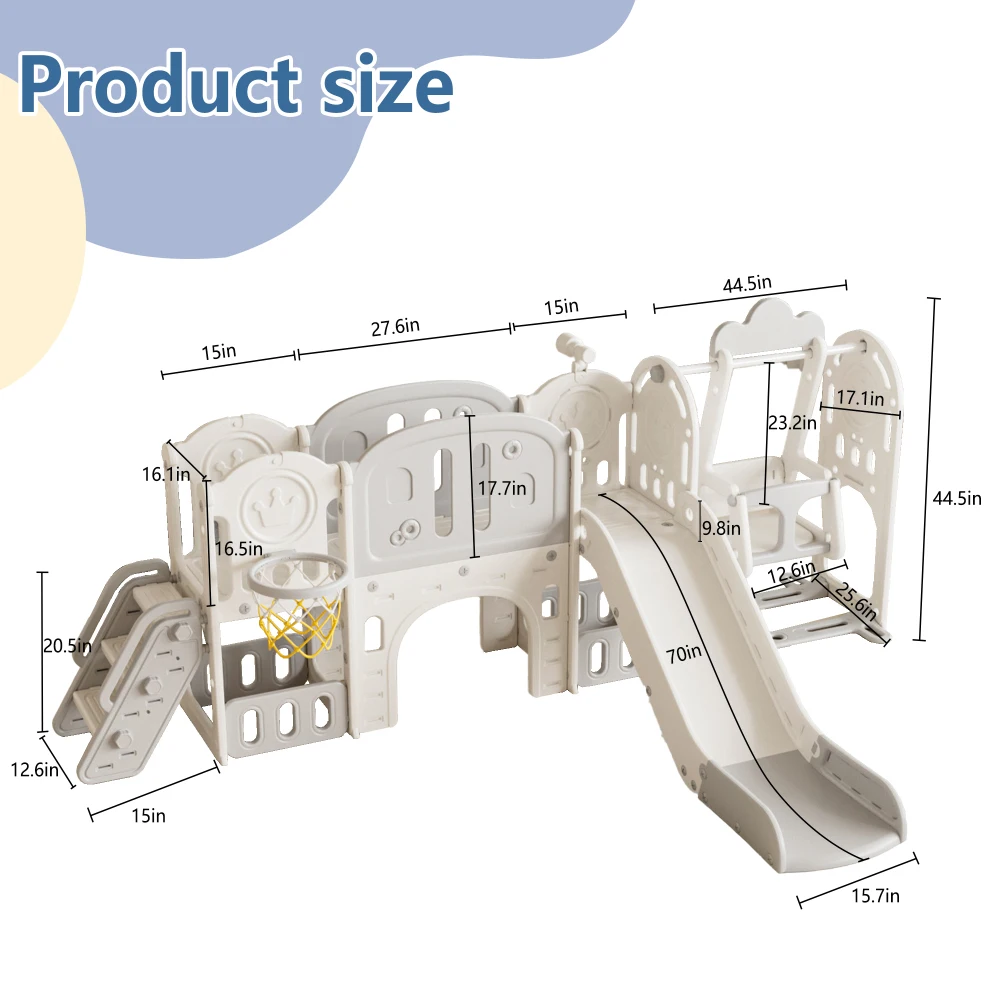 Slide para crianças pequenas, escorregador infantil para crianças de 1 a 4 anos, 11 em 1 escorregador para bebês ao ar livre, playground interno com cesta de basquete e extra longo