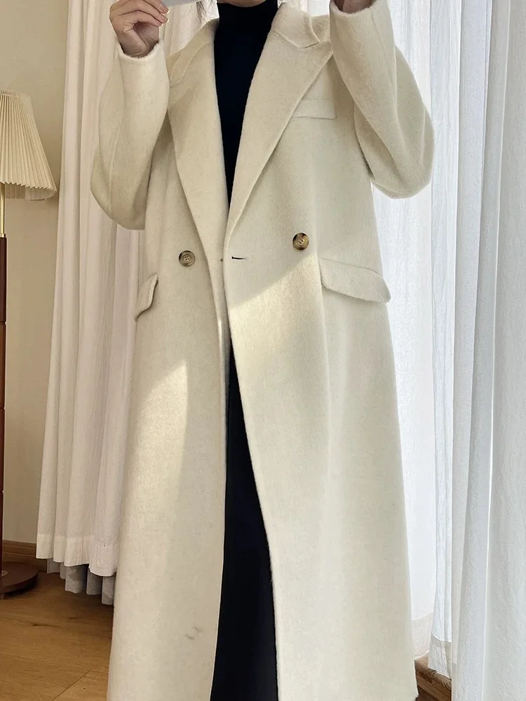 ZMEENNA femmes élégant laine mélange Long pardessus Double boutonnage revers col chaud hiver veste Chic vêtements d'extérieur décontracté ZM3503