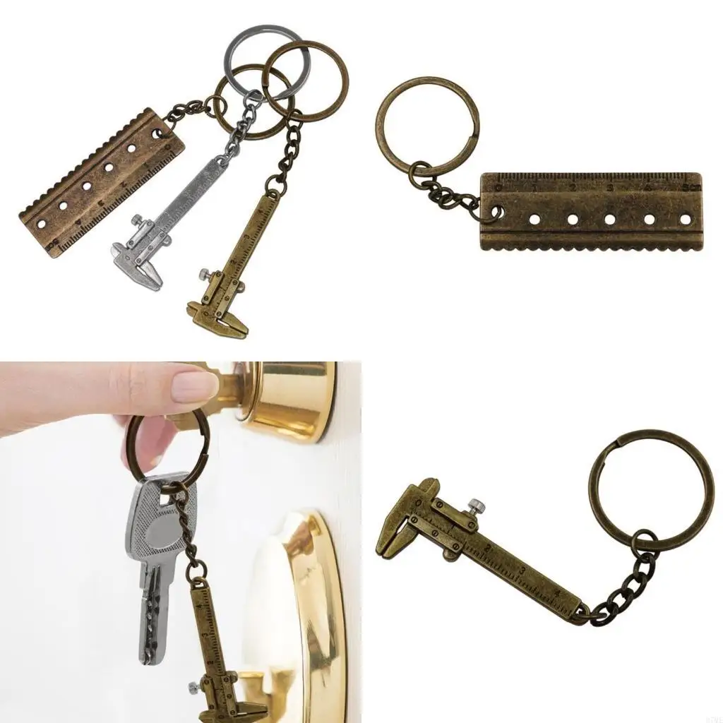 

37ME 3Pcs Pocket Vernier Caliper Keyring Measuring Tool Mini Metal Vernier Caliper Straight Tooth Keychain Pendant