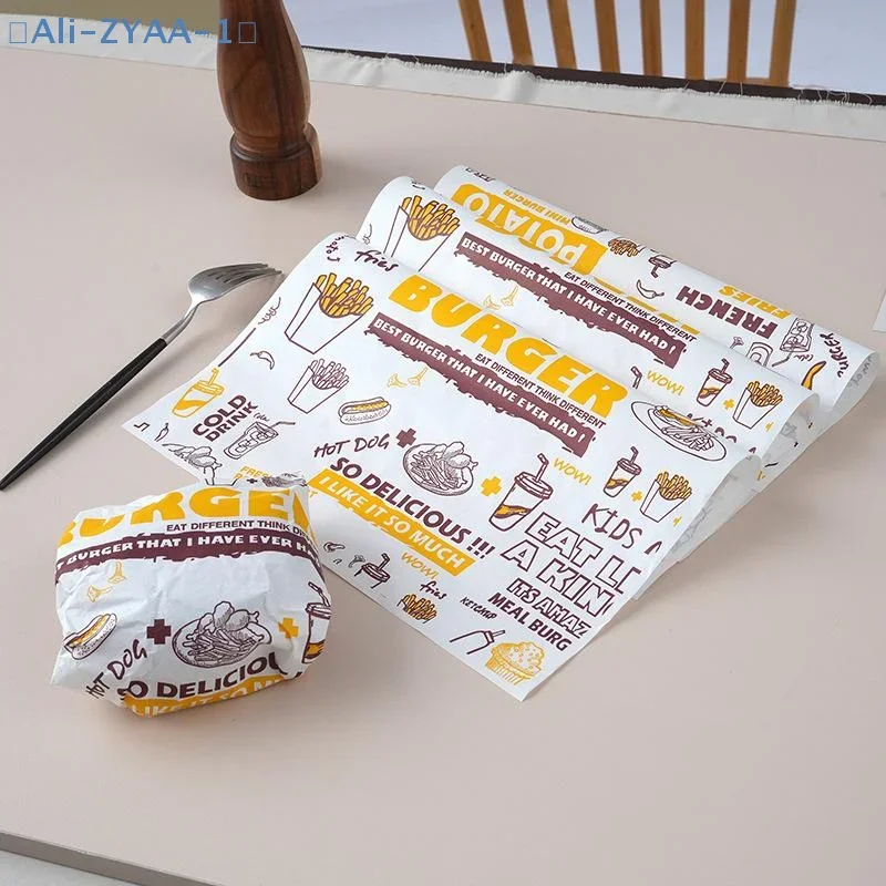 100Pcs Greaseproof Wax Paper Sheets Food Wrapping Paper Oil Resistant Paper for Sandwich Burger Bread Fries Kitchen Food Packag