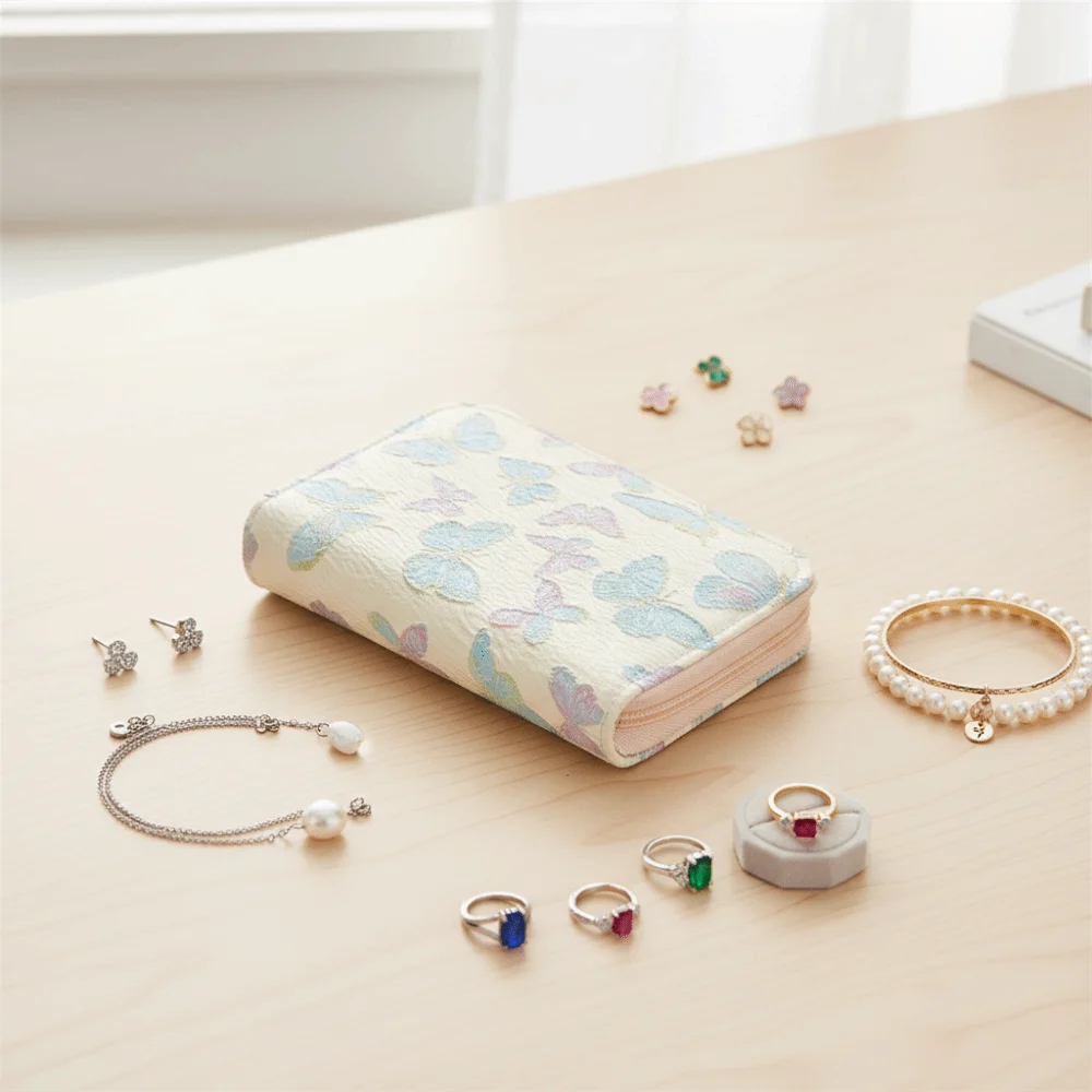 

Butterfly Flower Pattern Jewelry Storage Bag Grid Storage Anti-oxidation Jewelry Organizer Multi-layer Space Saving