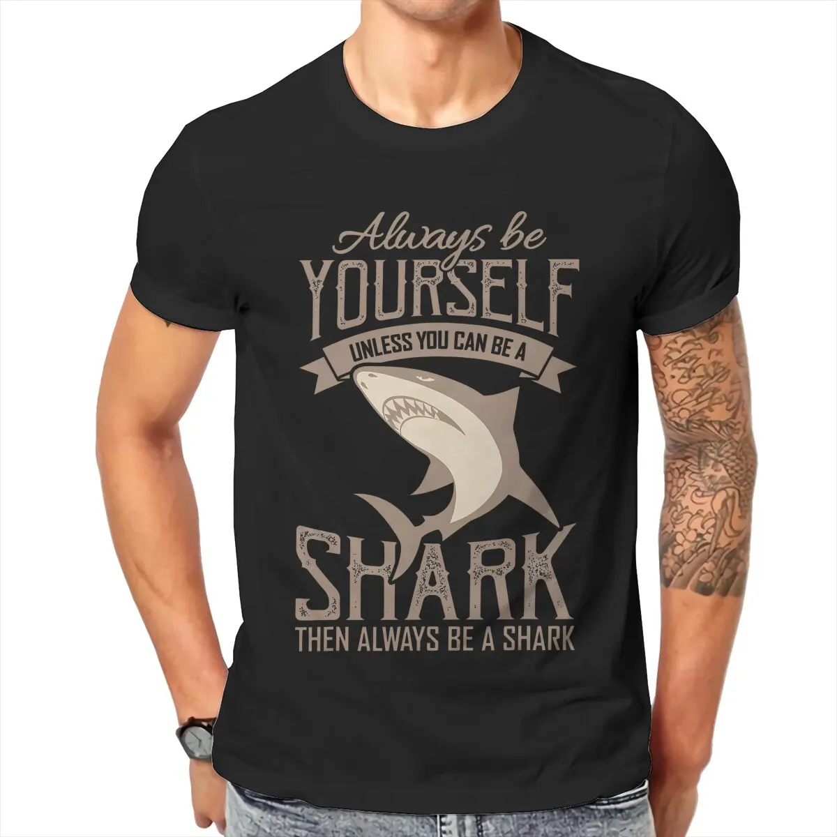 Shark Scuba Diving TShirt for Men BE A SHARK Humor Casual Sweatshirts T Shirt Novelty New Design Fluffy