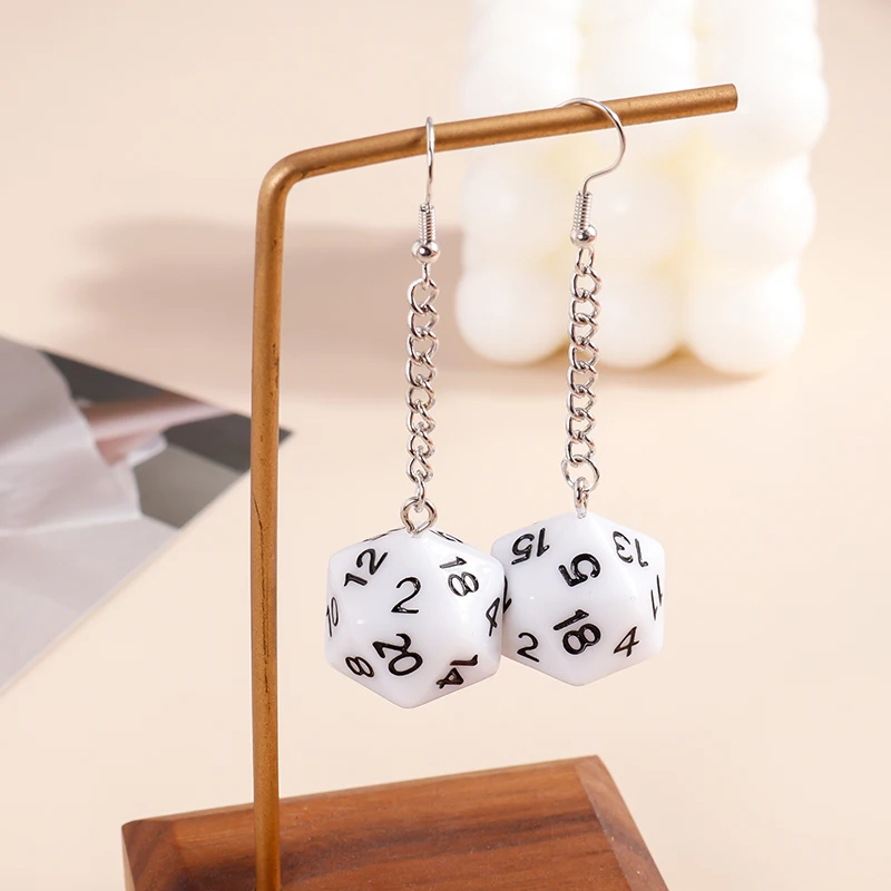 Fashion Different Number Acrylic Dice Earrings Personality Game Props Multifacted Digital Dice Long Dangle Earring Ear Hooks