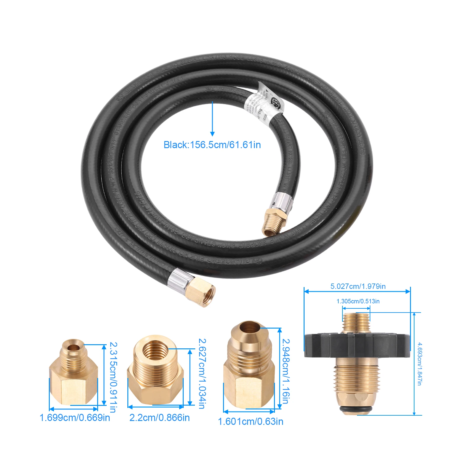 5 Feet Heavy Duty LP Propane Extension Hose Kit Solid Brass Adapter Fittings For RV Camper Grill Fire Pit Propane Gas Connection