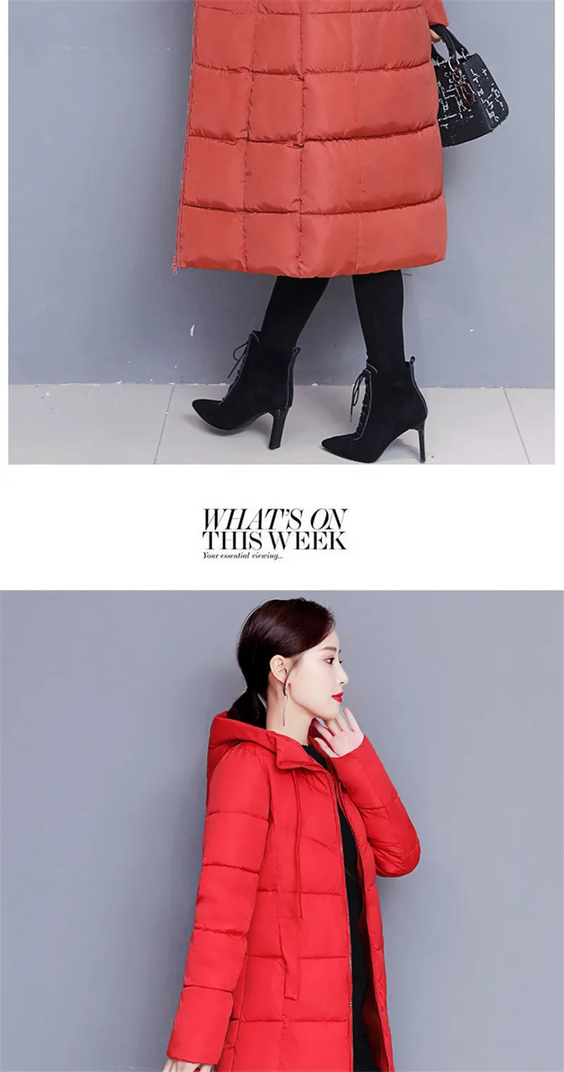 Winter 2023 New Down Cotton-Padded Jacket Long Loose Fashion Coat Thickened Outerwear Warm Zipper Hooded Solid Color Overcoat