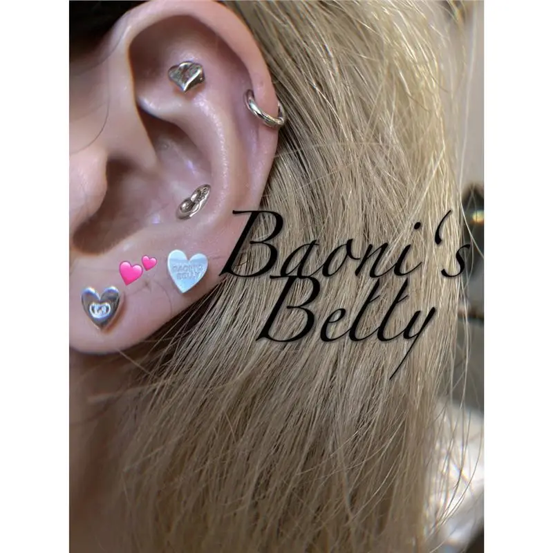 Solid Matte Shiny Silver Color Small and Exquisite Love Shaped Earrings Ear Bone Nails Cochlear Nails As A Gift for Good Friends