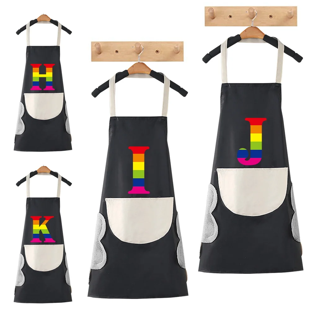 

Adjustable Adult Apron Restaurant Chef Apron Outdoor Camping Picnic Kitchen Cook Aprons with Pockets Rainbow Pattern