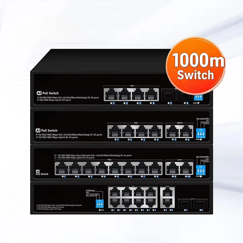 Top 10/100/ 1000 Mbps IP Network Security Switches Enterprise VLAN Support 4/6/8/10 RJ45 Port PoE Gigabit Ethernet Switch