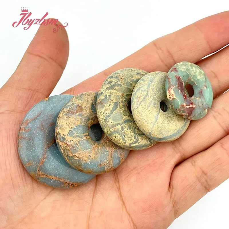 Natural Shoushan Stone Donut Circle Round Multicolor Beads Stone For Necklace Pandant Earring Jewelry Making 1 Pcs 25/30/35mm